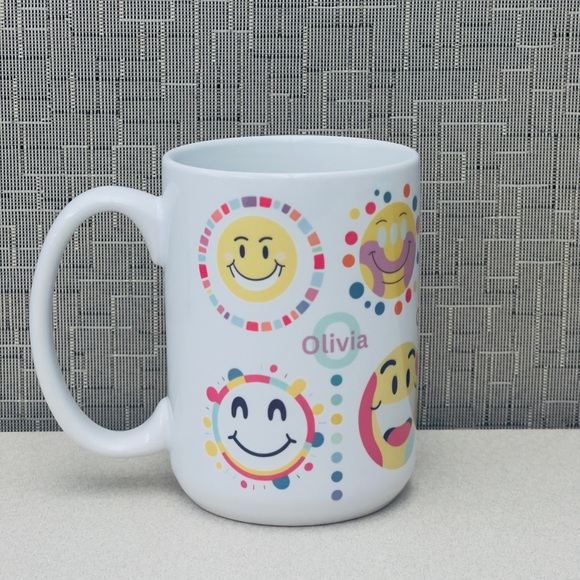 Custom Made Happy Faces with name Ceramic Mug (15 oz) - Picture 2 of 5